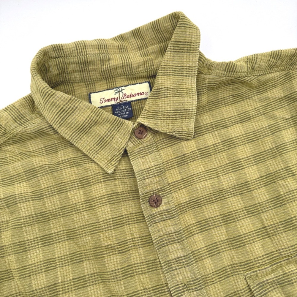 Tommy Bahama Men's Large Long Sleeve Silk Green Plaid Button Up‎ Shirt